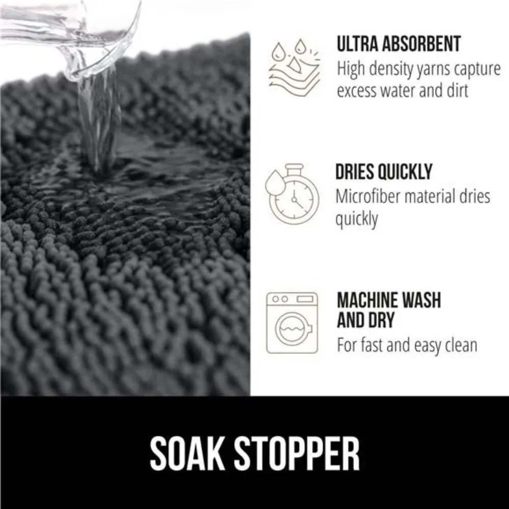 Soak Stopper Absorbent Indoor Chenille Doormat for Entry, 24x17, Charcoal